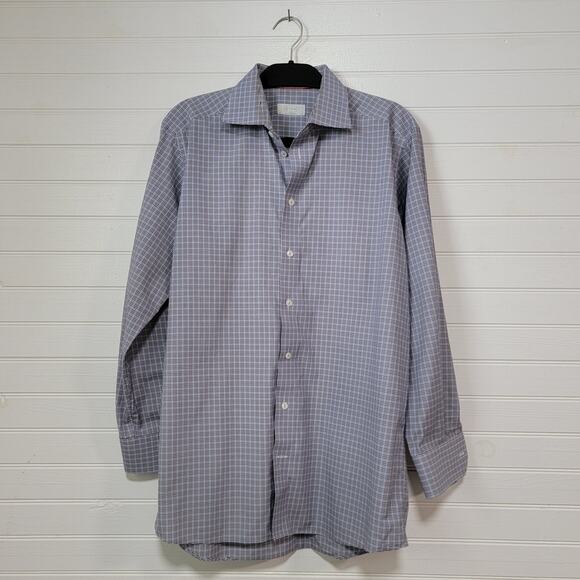 Eton of Sweden Contemporary Mens Size 16/41 Button Up Shirt Blue White Plaid - Picture 1 of 7